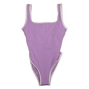Lainsnow Ocean Isle One Piece- Lilac Swimsuit with Neon Yellow Trim Size Small